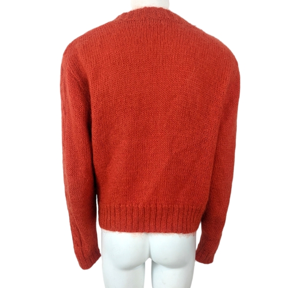Vintage Wool Button Cardigan Sweater Womens Medium Orange DD Sloane V Neck - Picture 9 of 13